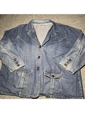 B.C.I. Clothing Jacket Womens 26/28 W Denim Cotton Blue Button Up Distressed